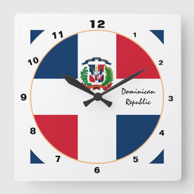 Modern Dominican Flag, Dominican Republic design Square Wall Clock (Front)