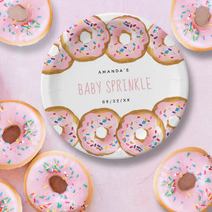 Modern Donut Girls Baby Shower Sprinkle Paper Plate