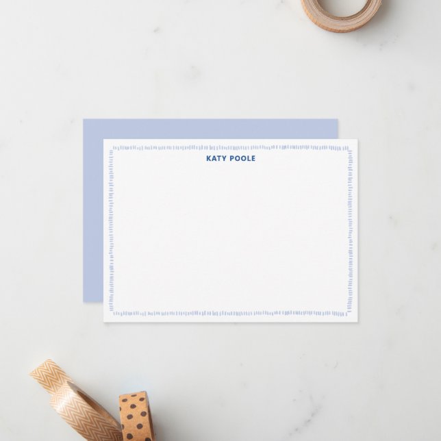 Modern Doodle Border Blue Personalised Flat Card (Front/Back In Situ)