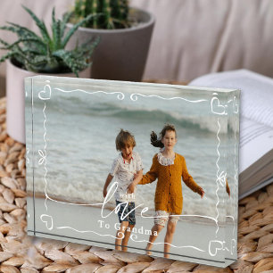 Modern Doodle Heart Love Grandma Keepsake Photo Block