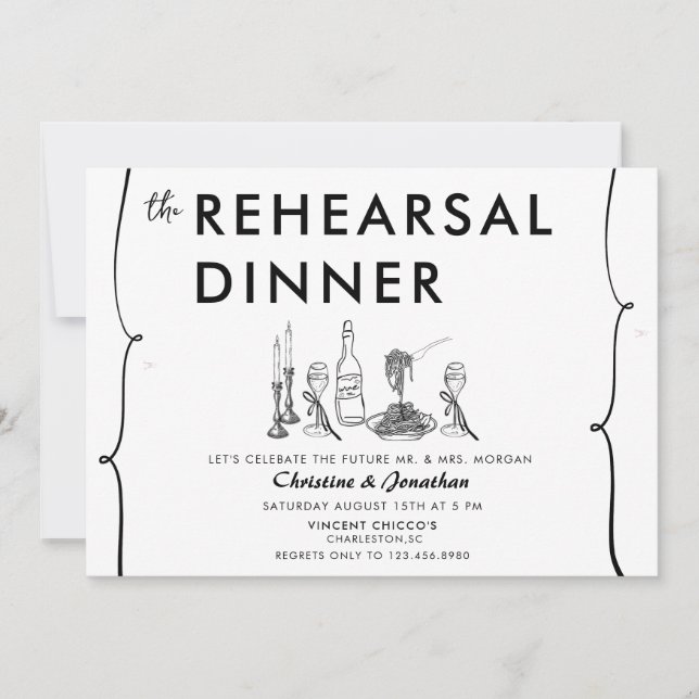 Modern Doodle | Italian Food | Rehearsal Dinner   Invitation (Front)