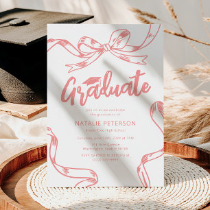 Modern Doodle Pink Bow Graduation Party Invitation
