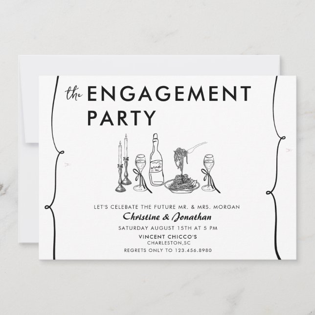 Modern Doodle |Whimsical Engagement Party Invitation (Front)