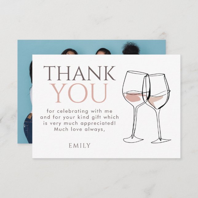 Modern Doodle Wine Photo Thank You Bridal Shower (Front/Back)