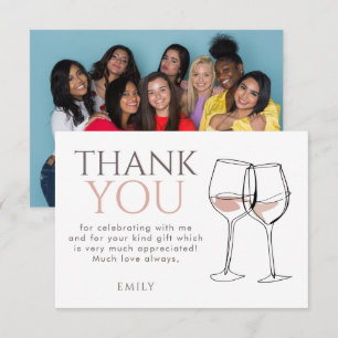 Modern Doodle Wine Photo Thank You Bridal Shower Card