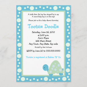 Modern Dot Turtle 5x7 Aqua/Green Baby Shower Invitation