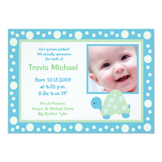 MODERN DOT TURTLE Baby Photo birth Announcement