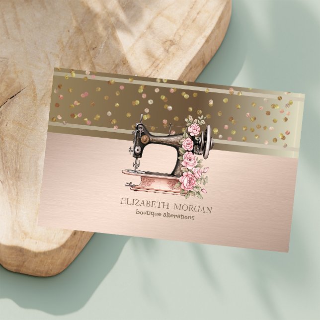  Modern Dots Confetti Floral Sewing Machine Business Card (Creator Uploaded)