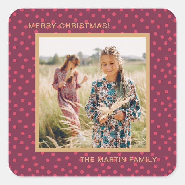 Modern Dots Holiday Photo Square Sticker (Front)