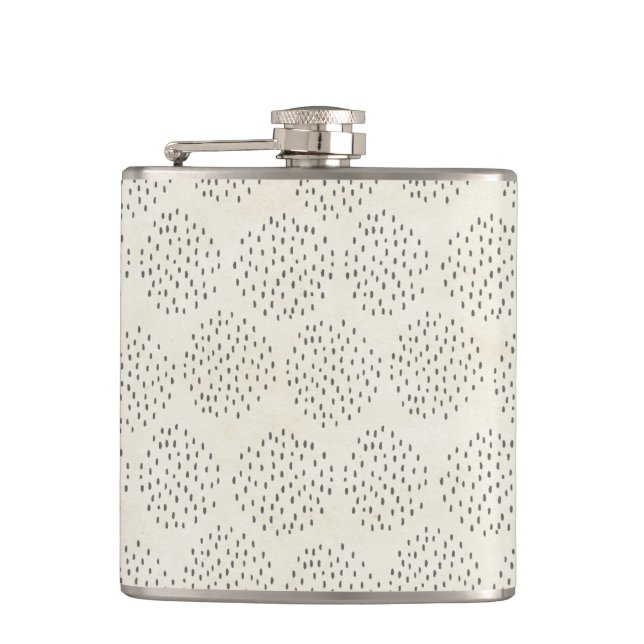 Modern Dots Ivory & Black Tiny Dot Print Hip Flask (Front)