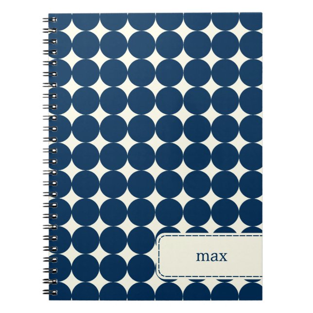 Modern Dots Personalised Notebook - Navy (Front)