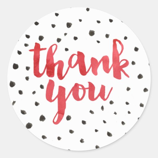 Image of Modern Dots Red Watercolor Thank You Stickers