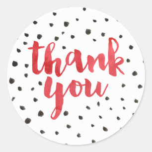 Modern Dots Red Watercolor Thank You Stickers