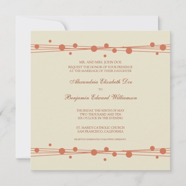 Modern Dots & Straw Wedding Invitation 2 (coral) (Front)