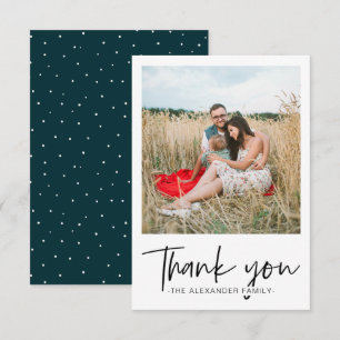 Modern Dots Teal and White Thank You Script Photo Card