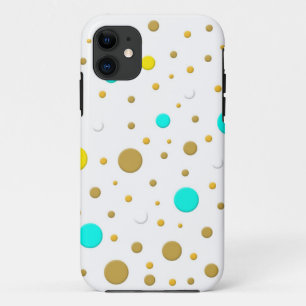 Modern Dots Turquoise Yellow White Gold Fun Design iPhone 11 Case