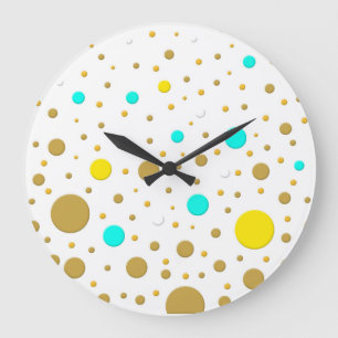 Modern Dots Turquoise Yellow White Gold Fun Design Large Clock