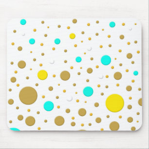 Modern Dots Turquoise Yellow White Gold Fun Design Mouse Mat