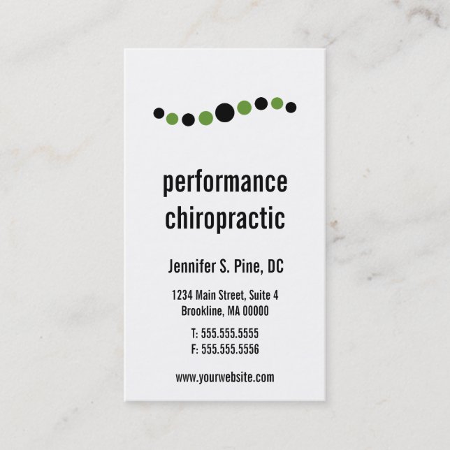 Modern Dots Vertical Chiropractic Business Cards (Front)