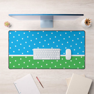 Modern Dotted Azure Blue Bright Green Colour Block Desk Mat
