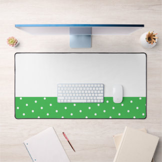Modern Dotted Bright Green Edge Stripe On White Desk Mat