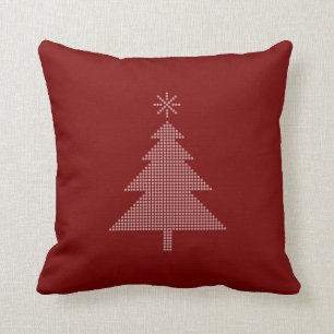 Modern Dotted Christmas Tree Red Cushion