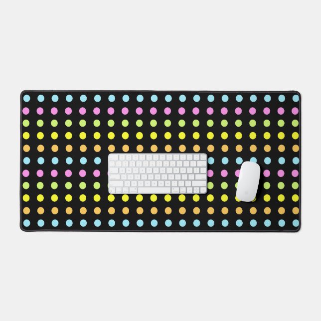 Modern Dotted Stripes in Pastel Colours on Black Desk Mat (Keyboard & Mouse)