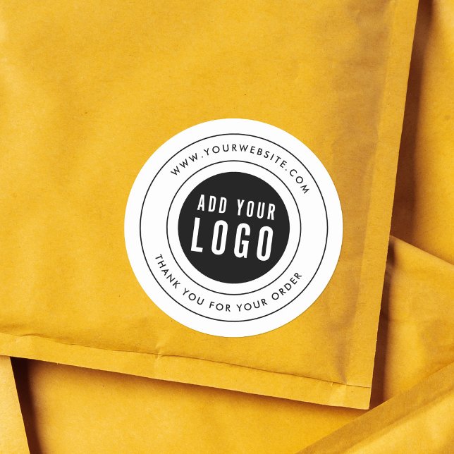 Modern Double Border Add Your Logo Thank You Classic Round Sticker (Creator Uploaded)