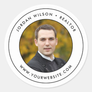 Modern Double Border Add Your Photo Classic Round Sticker