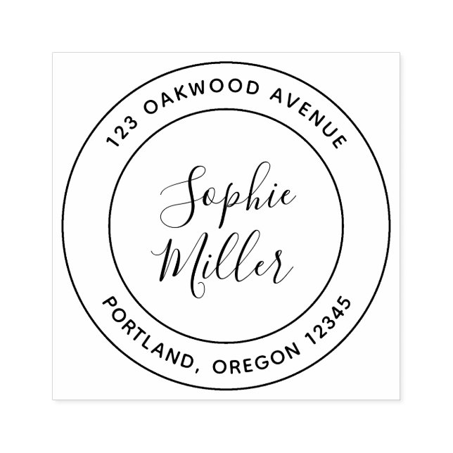 Modern Double Border Calligraphy Return Address Rubber Stamp (Imprint)