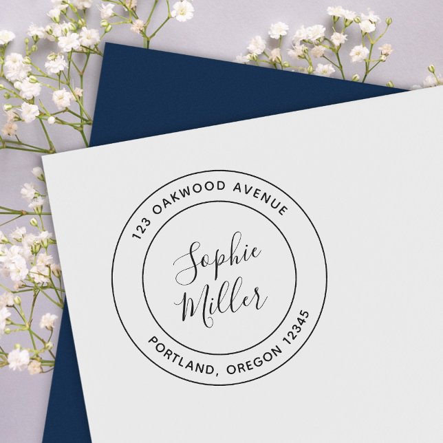 Modern Double Border Calligraphy Return Address Rubber Stamp (Creator Uploaded)