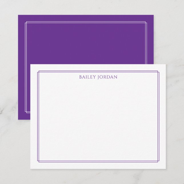 Modern Double Border Purple Stationery Card (Front/Back)