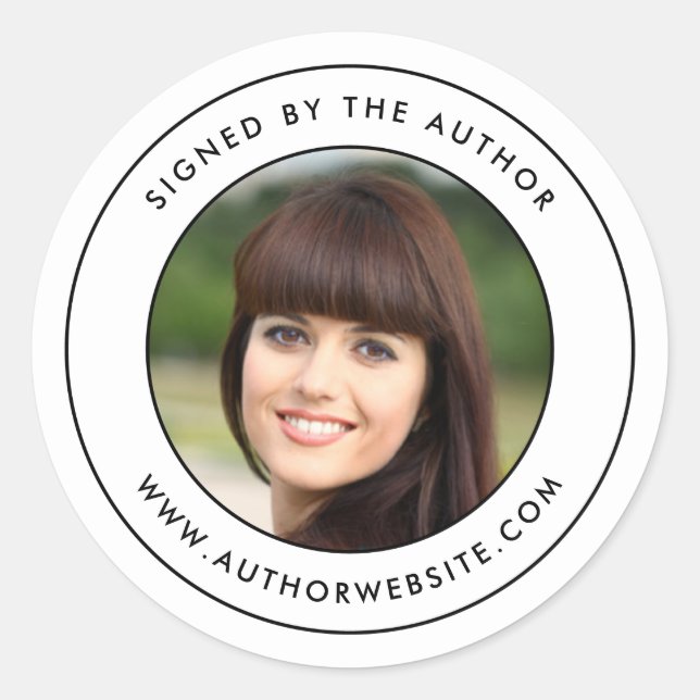 Modern Double Border Signed By The Author Photo Classic Round Sticker (Front)