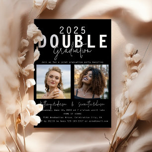 Modern Double Celebration 2 Photo Graduation Invitation