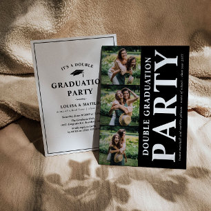 Modern Double Graduation Party Photo Collage Invitation