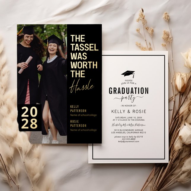 Modern Double Graduation Photo Party Gold (Creator Uploaded)