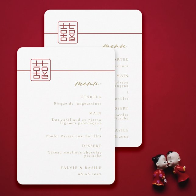 Modern Double Happiness Chinese Wedding Menu Invitation (Creator Uploaded)