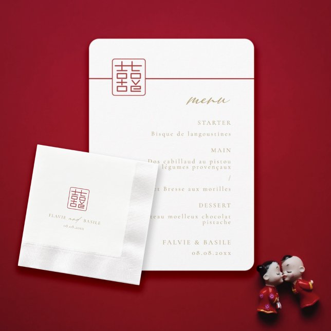 Modern Double Happiness Chinese Wedding Table Napkin (Creator Uploaded)