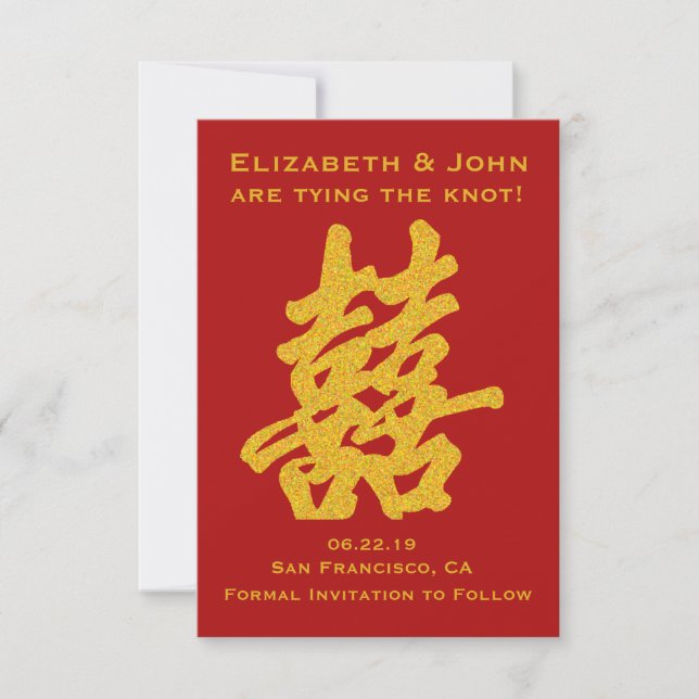 Modern Double Happiness Save the Date (Front)