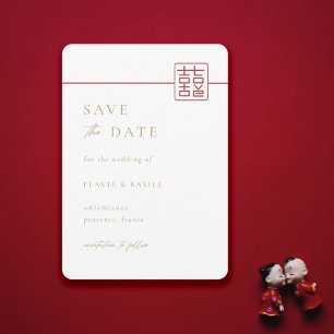 Modern Double Happiness Wedding Save The Date Invitation
