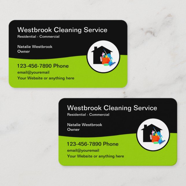Modern Double Side Cleaning Service Business Card (Front/Back)
