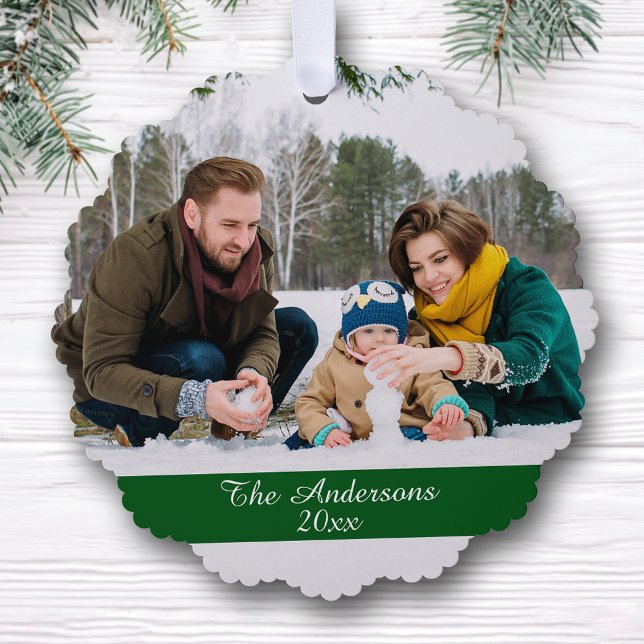 Modern Double Sided Family Photo Holiday Tree Decoration Card (Creator Uploaded)
