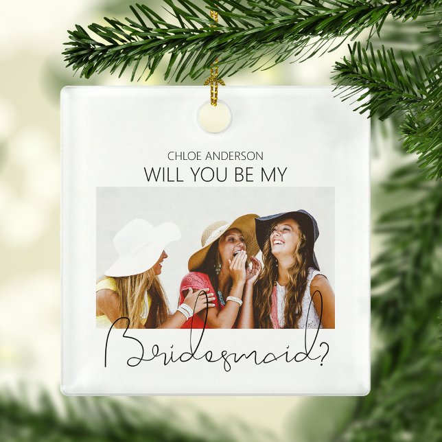 Modern Double Sided Photo Bridesmaid Proposal Ceramic Ornament (Creator Uploaded)