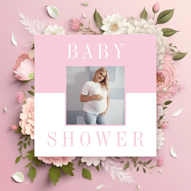Modern double sided pink photo baby shower  invitation (Creator Uploaded)