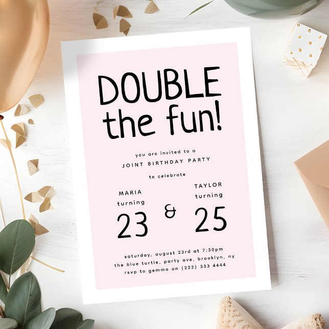 Modern 'Double the Fun' Joint Birthday Party Invitation (Creator Uploaded)