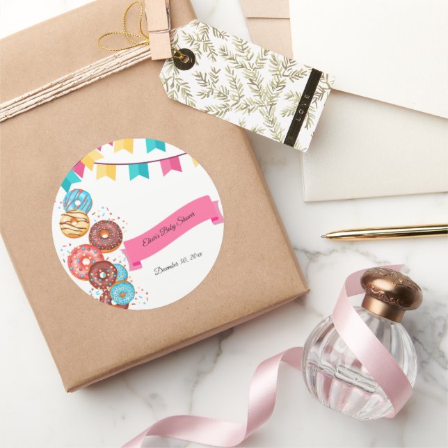 Modern Doughnut Baby Sprinkles Baby Shower Classic Round Sticker (Gifting)