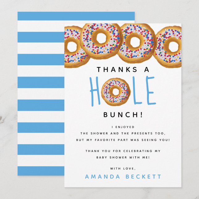 Modern Doughnut Boys Baby Shower Sprinkle Thank You Card (Front/Back)