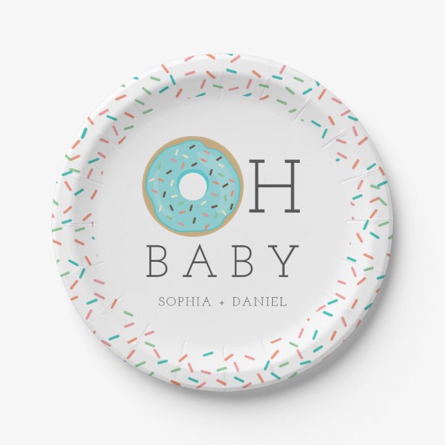 Modern Doughnut Girl Baby Shower Paper Plates (Front)