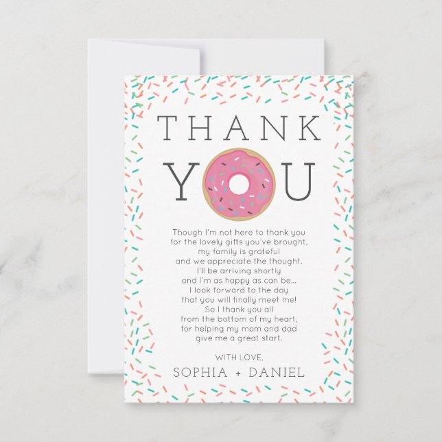 Modern Doughnut Sprinkles Baby Shower Thank You Ca Invitation (Front)