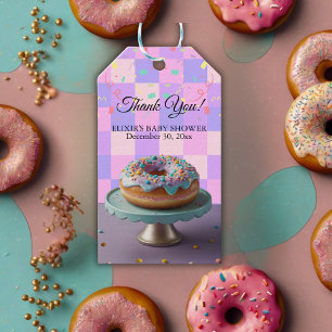 Modern Doughnut Sprinkles Chequered Baby Shower Gift Tags